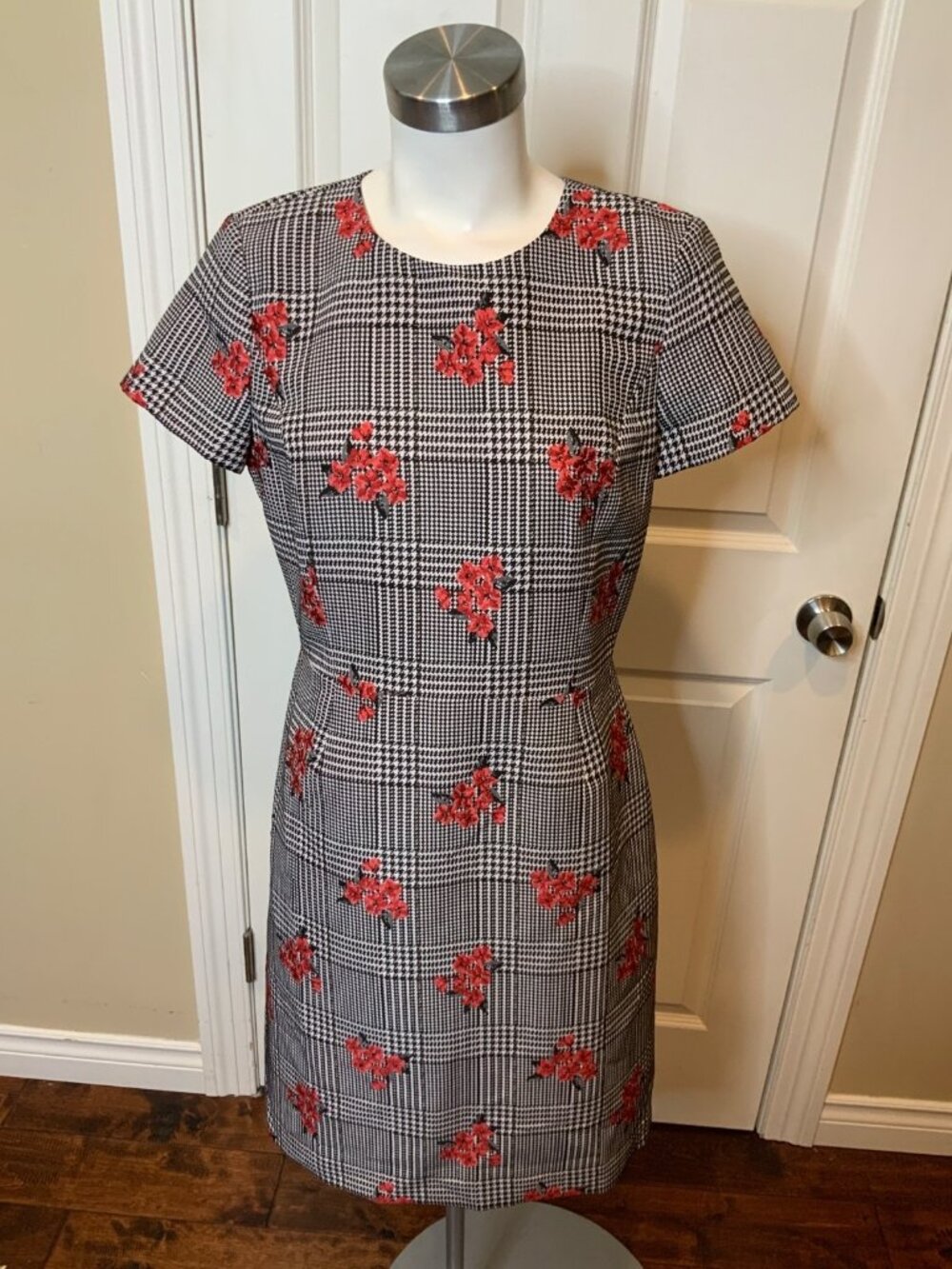Brooks Brothers Black White Houndstooth Pink Floral Fit & Flare Dress Size 6 NWT